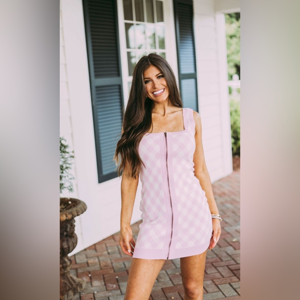 Plaid Zip Up Sweater Dress | Blue Blush